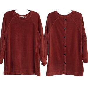 Soft Surroundings Womens Rust Brown Ribbed Velour‎ Button Back Sweater Size L